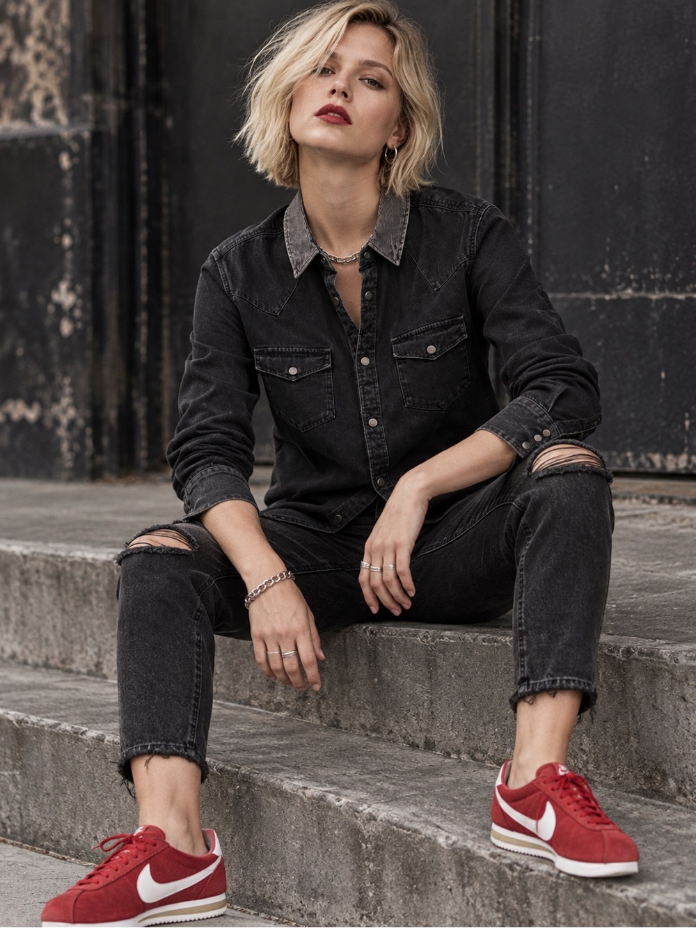 AllSaints Black Western Snap Button Shirt XS Unisex